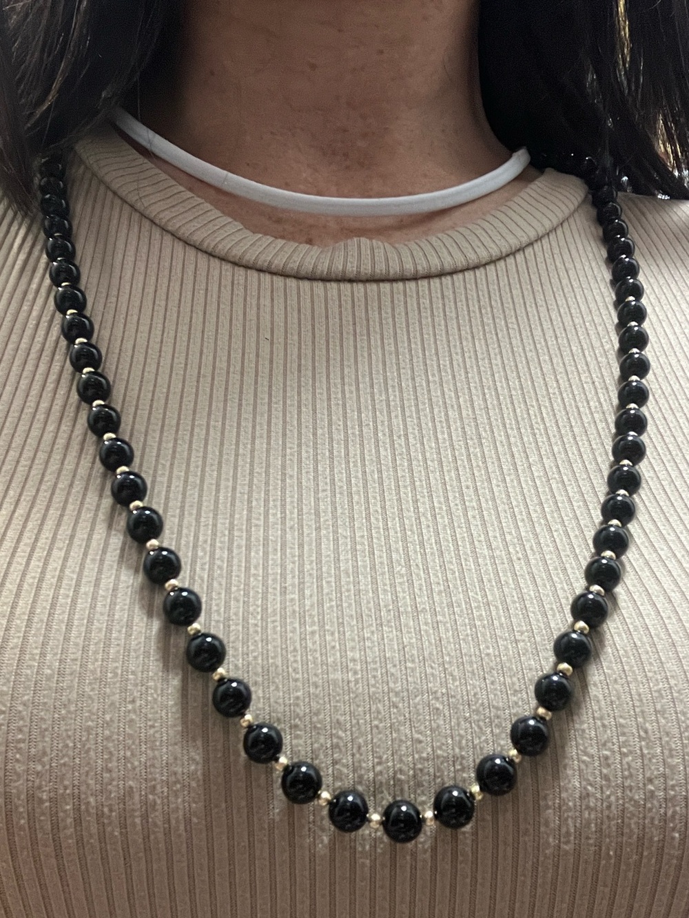 32” strand of 14K balls & Genuine Onyx - Picture 3 of 16
